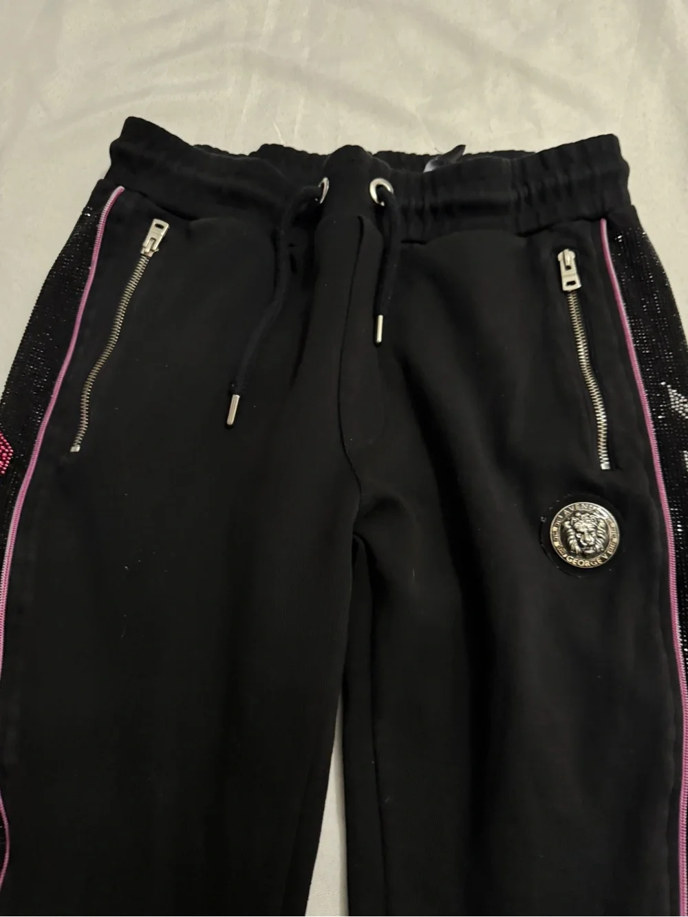 Avenue George V Paris Pink & Silver Rhinestone Jogger Sweatpants Bling Size L - Picture 12 of 14